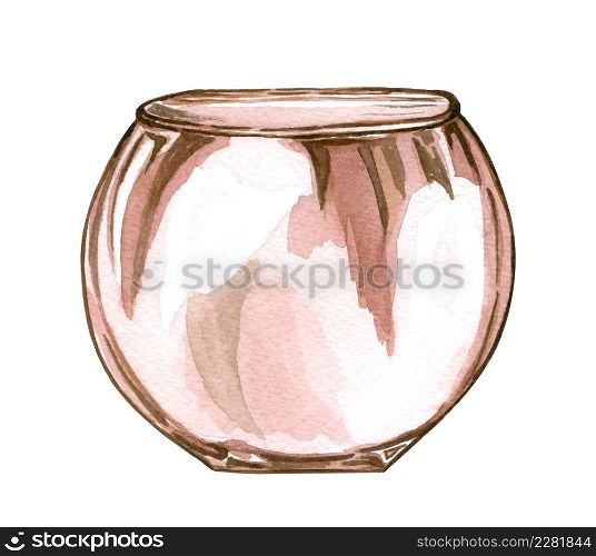 Watercolor empty, brown glass bottle or jar. Hand-drawn boho illustration. Empty vintage vase.. Watercolor empty, brown glass bottle or jar. Hand-drawn boho illustration. Empty vintage vase