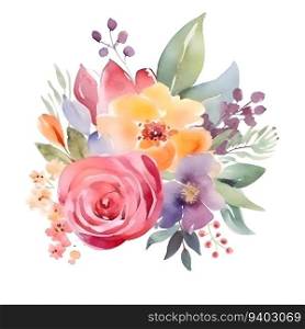 Watercolor floral bouquet. Handmade. Isolated on white background.