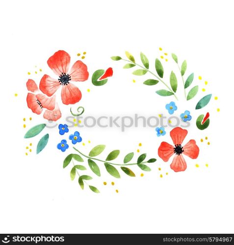 Watercolor floral decorative element on a white background