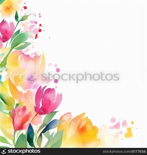 Watercolor floral frame background. Illustration Generative AI
