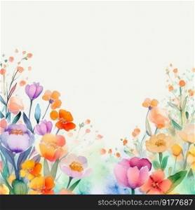 Watercolor floral frame background. Illustration Generative AI
