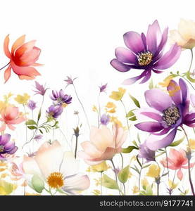 Watercolor floral frame background. Illustration Generative AI
