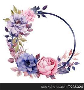 Watercolor floral frame. Illustration Generative AI
