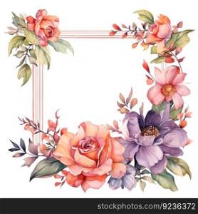 Watercolor floral frame. Illustration Generative AI 