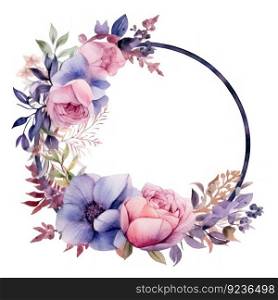 Watercolor floral frame. Illustration Generative AI
