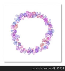 Watercolor floral round frame. Wreath of blue, pink and purple flowers. Postcard, baner, wedding invitation, blank template. Watercolor floral round frame. Wreath of blue, pink and purple flowers. Postcard, baner, wedding invitation, blank template.
