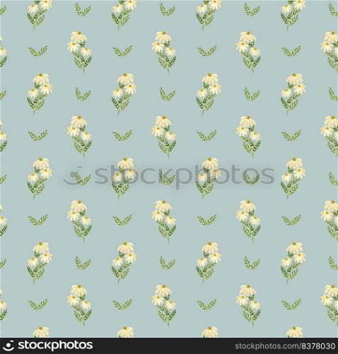 Watercolor floral seamless pattern. Pattern of meadow flowers. Floral design for covers, textiles, scrap booking, stationery and more. Watercolor chamomile. Watercolor floral seamless pattern. Pattern of meadow flowers. Floral design for covers, textiles, scrap booking, stationery and more. Watercolor chamomile.