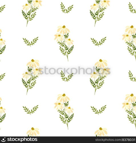 Watercolor floral seamless pattern. Pattern of meadow flowers. Floral design for covers, textiles, scrap booking, stationery and more. Watercolor chamomile. Watercolor floral seamless pattern. Pattern of meadow flowers. Floral design for covers, textiles, scrap booking, stationery and more. Watercolor chamomile.