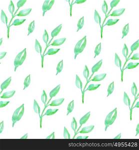 Watercolor floral seamless pattern with green leaves on a white background