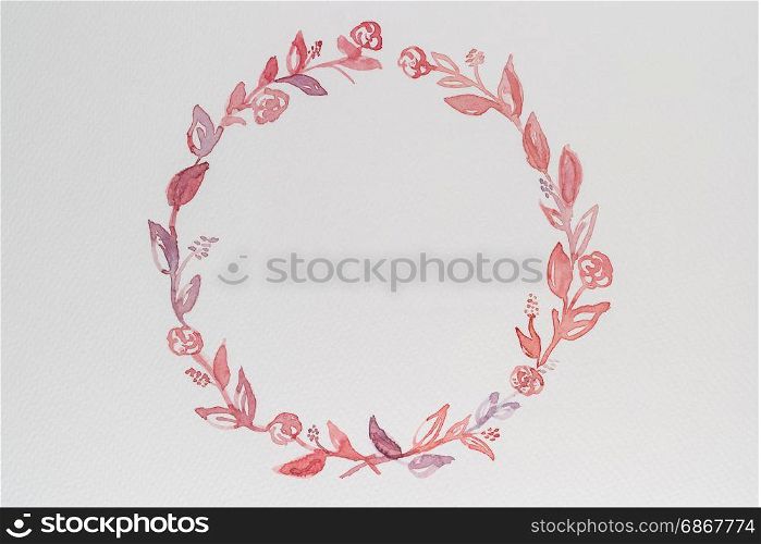 Watercolor floral wreath hand painted illustration. Natural frame with leaves and flowers. Isolated on white background. Save the date wedding design greeting card