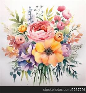 Watercolor flowe bouquet. Illustration Generative AI
