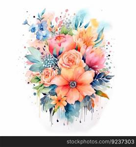 Watercolor flowe bouquet. Illustration Generative AI
