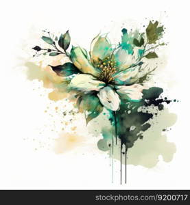 Watercolor flower isolated. Illustration Generative AI 