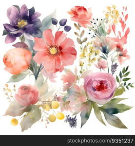 Watercolor flowers. Illustration. Manual composition. Spring. Summer.