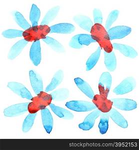 Watercolor flowers isolated over the white background
