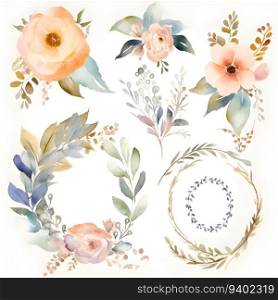 Watercolor flowers set. Hand painted illustration. Isolated on white background.