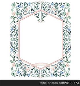 Watercolor frame  with  flowers and leaves. Illustration. Watercolor frame  with  flowers and leaves.