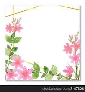 Watercolor frame with flowers. Pink field twigs of flowers. Delicate design. Blank template for invitation, wedding, postcard, banner. Square frame. Watercolor frame with flowers. Pink field twigs of flowers. Delicate design. Blank template for invitation, wedding, postcard, banner. Square frame.