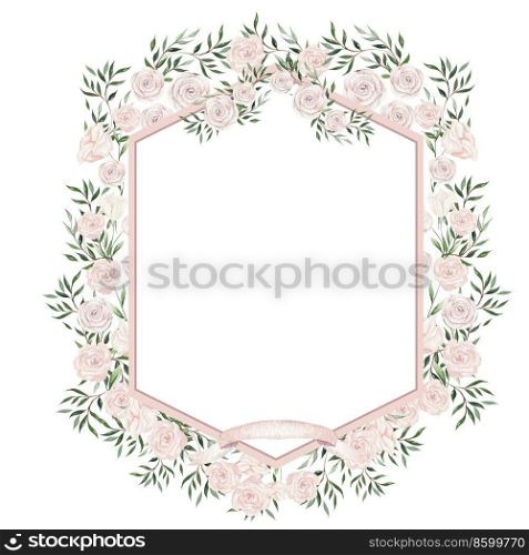 Watercolor frame  with  rose flowers and leaves. Illustration. Watercolor frame  with  rose flowers and leaves.