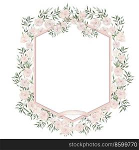 Watercolor frame  with  rose flowers and leaves. Illustration. Watercolor frame  with  rose flowers and leaves.