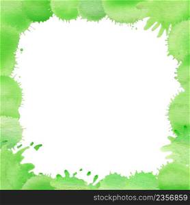 Watercolor green design elements. Nature colorful frame with green background. Art abstract brush paint texture design. Template with place for your text.. Colorful green watercolor frame border