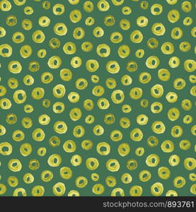 Watercolor green ringlets circles endless pattern. Hand drawing on a blue-green background. For the design of textiles, home decor, napkins, bags, clothes and more.