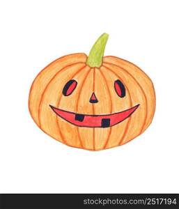 Watercolor Halloween Pumpkin Isolated on White Background.