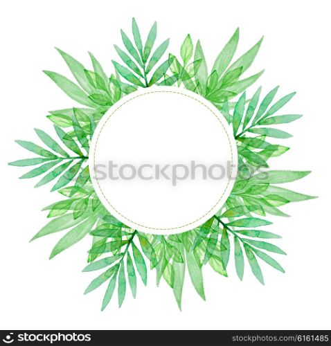 Watercolor hand drawn floral background with green leaves