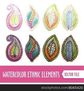 Watercolor hand drawn isolated ethnic elements. Vector illustration.