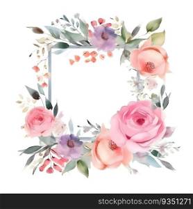 Watercolor hand painted floral frame isolated on white background. Perfect for wedding invitations. greeting cards. blogs and more.