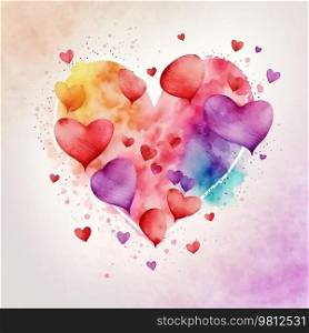 Watercolor Heart Love Valentine’s Day Background. Illustration Generative AI