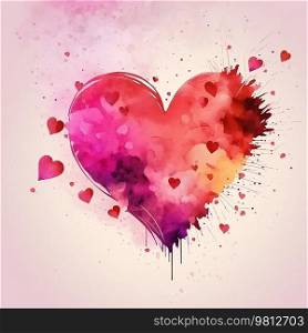 Watercolor Heart Love Valentine’s Day Background. Illustration Generative AI