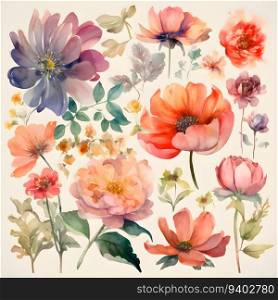 Watercolor illustration of flowers.  seamless pattern.  can be used as a background