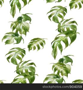 Watercolor illustration of leaf, seamless pattern on white background