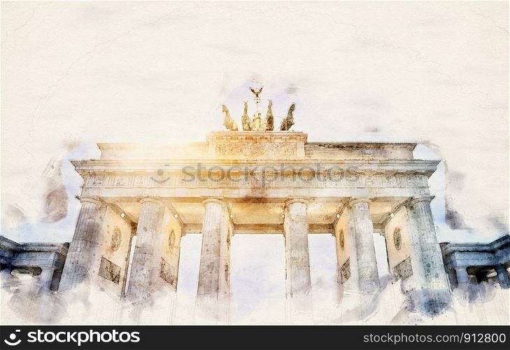 watercolor illustration of the Brandenburger Tor in Berlin, Germany
