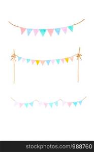 Watercolor illustration, Set of colorful party bunting flag watercolor drawing isolated on white background, element for celebration greeting card background