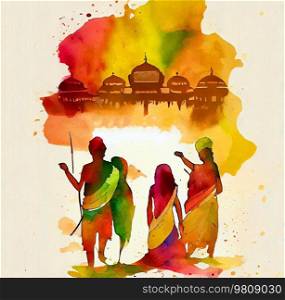 Watercolor Indian Holi Festival Illustration AI Generative