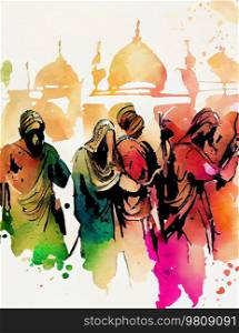 Watercolor Indian Holi Festival Illustration AI Generative