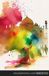 Watercolor Indian Holi Festival Illustration AI Generative