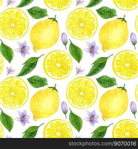 Watercolor lemon seamless patten. Hand drawn lemon tree fruits, leaves. Watercolor lemon seamless patten. Hand drawn lemon tree fruits, leaves.