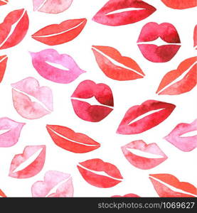 Watercolor lips seamless pattern.. Watercolor lips seamless pattern of hand drawn.