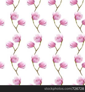 watercolor magnolia branches seamless pattern,hand drawn illustration on white background.season design for textile,print,wrapping paper. watercolor magnolia branches seamless pattern,hand drawn illustration on white background.season design for textile,print,wrapping paper.