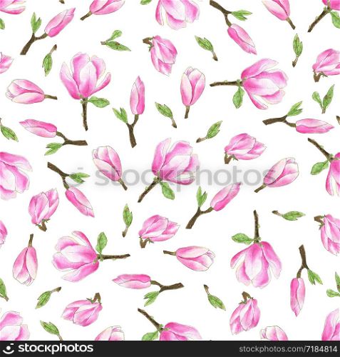 Watercolor Magnolia Pattern. Fashion flowers texture. Can be used for wrapping, fabric and textile, wallpaper and package design
