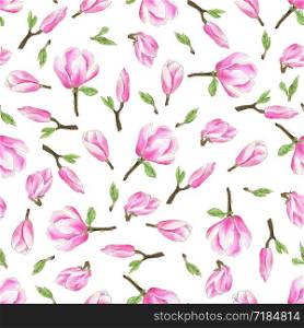 Watercolor Magnolia Pattern. Fashion flowers texture. Can be used for wrapping, fabric and textile, wallpaper and package design