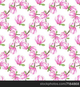 Watercolor Magnolia Pattern. Fashion pink flowers texture. Can be used for wrapping, fabric and textile, wallpaper and package design