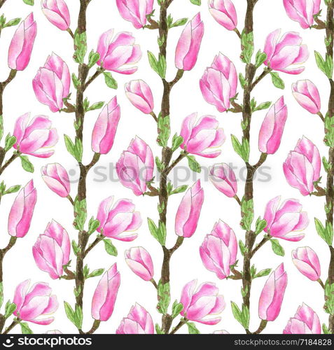 Watercolor magnolia tree pattern. Fashion seamless texture. Can be used for textile, wallpaper and package design