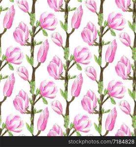 Watercolor magnolia tree pattern. Fashion seamless texture. Can be used for textile, wallpaper and package design