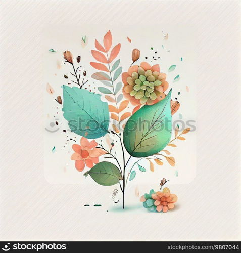 Watercolor Natural Beautiful Card. Illustration AI Generative.