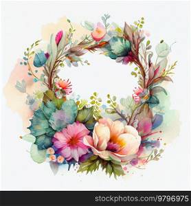 Watercolor Natural Floral Frame. Generative AI