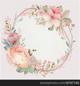 Watercolor Natural Frame with Cute Flowers for Wedding Card.